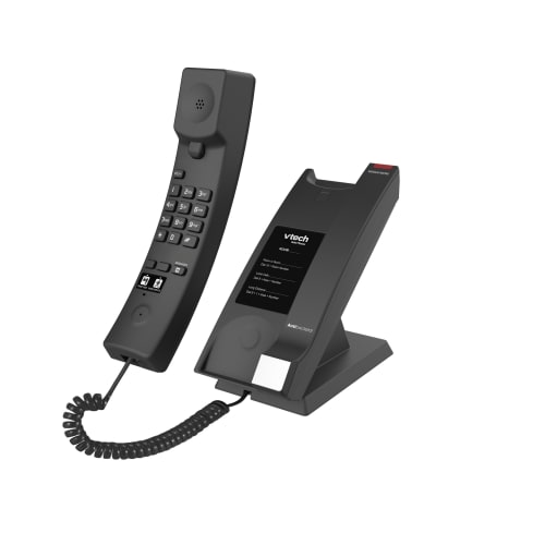 Teléfono con Altavoz VTech® CTM-A2315-SPK, Antibacteriano, Con Cable, para Una Sola Línea, 4 Teclas para Servicio al Huésped, Plateado y Negro